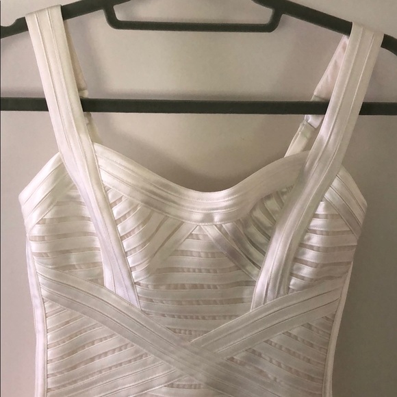 BCBGMaxazria White Satin and Mesh Stripped dress - Picture 3 of 6